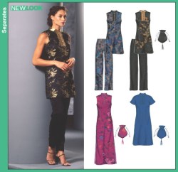 6295 NEW LOOK MANDARIN DRESS SLEEVES OR NOT, TUNIC, PANTS, BAG PATTERN 8-18 UNCUT